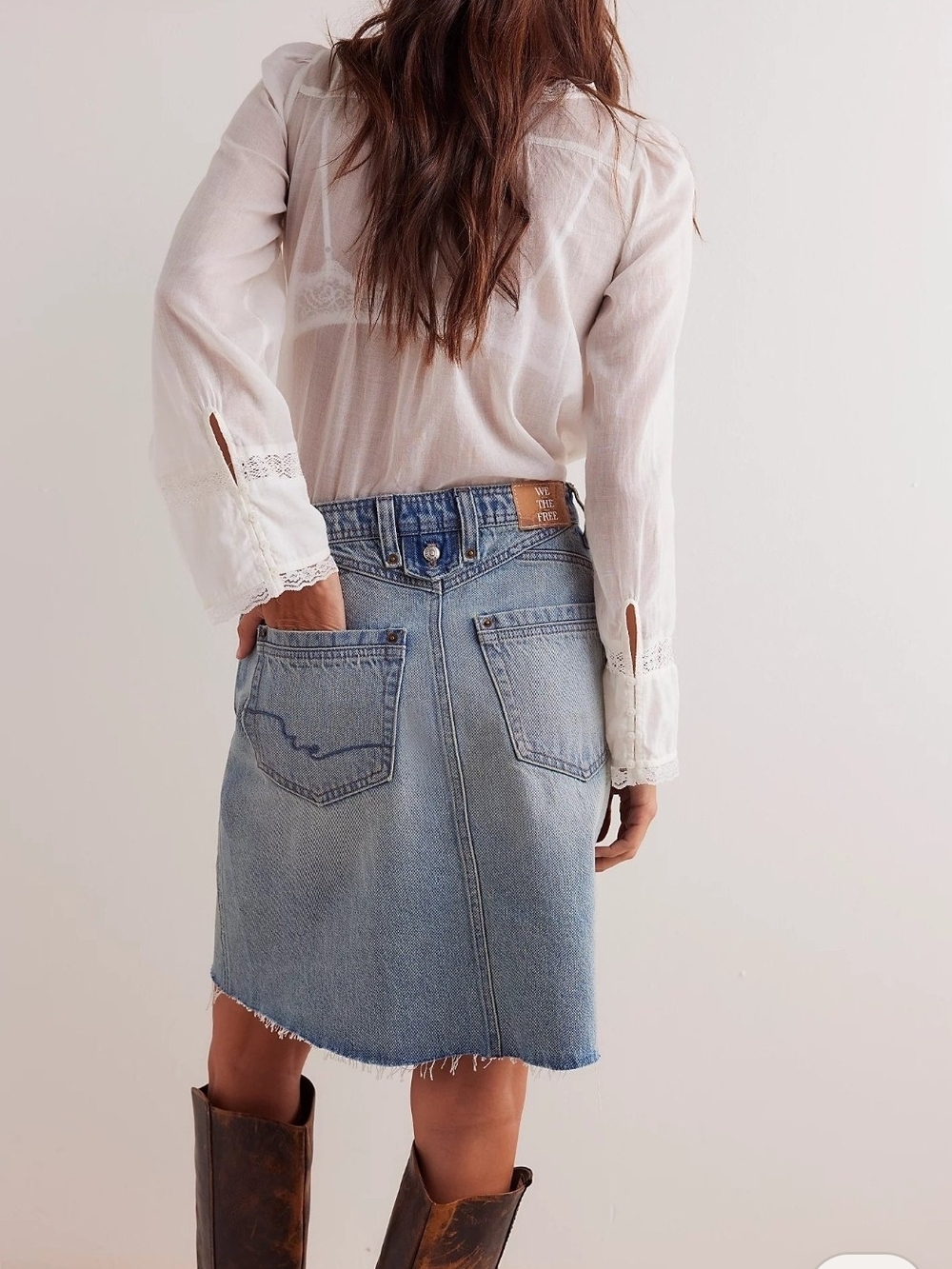 NWT Free People We The Free Suzy Denim Skirt Frayed Raw Hem Blue Sun Stoned 27 - Picture 3 of 16